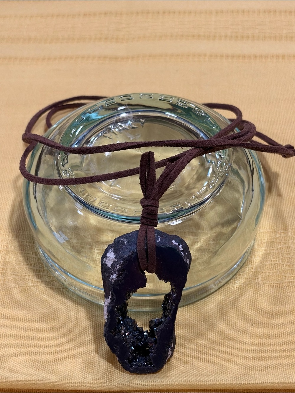 Boho Titanium Aura Quartz Geode Slice Open Center Druzy Pendant Necklace